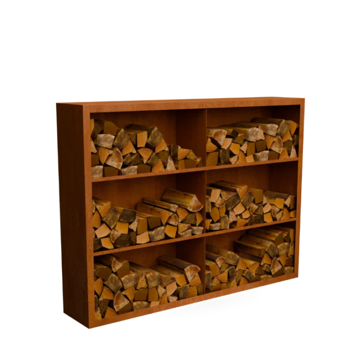 Geroba Egura cortenstaal Houtopslag 6 vakken met achterwand L200 x B38,5 x H150 cm - bruin