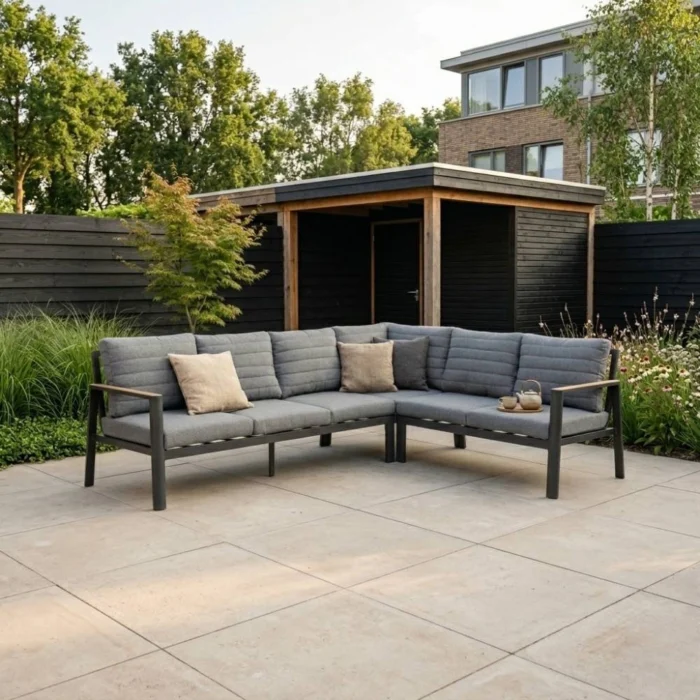 LUX outdoor living Tokyo hoek loungeset 6 personen | aluminium + polywood | antraciet | 3-delig 264x204cm
