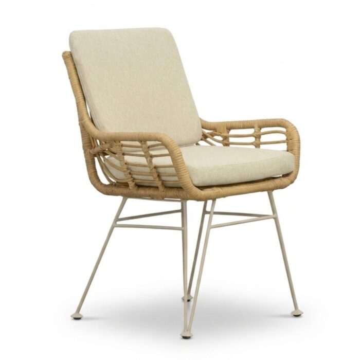 BUITEN living Carlos dining tuinstoel | wicker + rvs | Bamboo beige