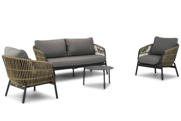 Coco Nathan/Pacific 60 cm stoel-bank loungeset 4-delig – Taupe-naturel-bruin