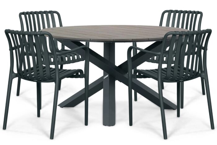 Domani Furniture Alba/Ancona 125 cm dining tuinset 5-delig – Grijs-antraciet
