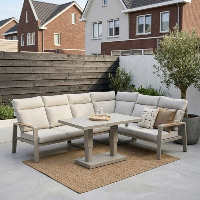 LUX outdoor living Manhattan dining loungeset verstelbaar 6 personen | aluminium + polywood | beige | 5-delig 273x213cm