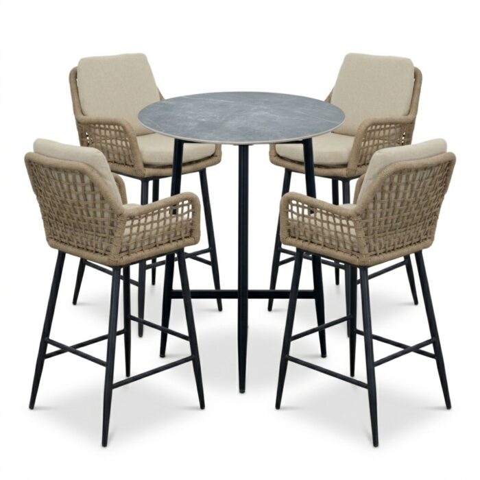 LUX outdoor living Santos Marble Grey/Valencia Sahara Dust dining barset | 4 personen | sintered stone + touw | 90cm