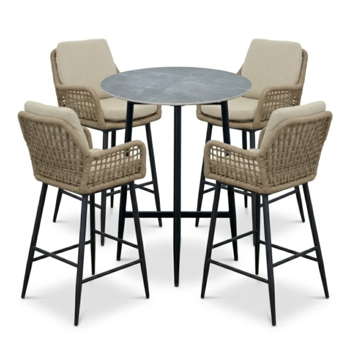LUX outdoor living Santos Marble Grey/Valencia Sahara Dust dining barset | 4 personen | sintered stone + touw | 90cm