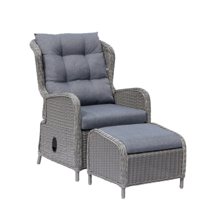 Denza Furniture Glasgow loungestoel tuin met voetenbank | wicker + aluminium | Blended Grey