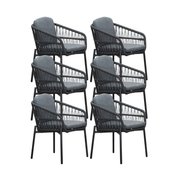 LUX outdoor living Rico dining tuinstoel set van 6 | aluminium + touw | charcoal – Antraciet