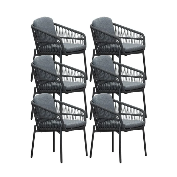 LUX outdoor living Rico dining tuinstoel set van 6 | aluminium + touw | charcoal - Antraciet