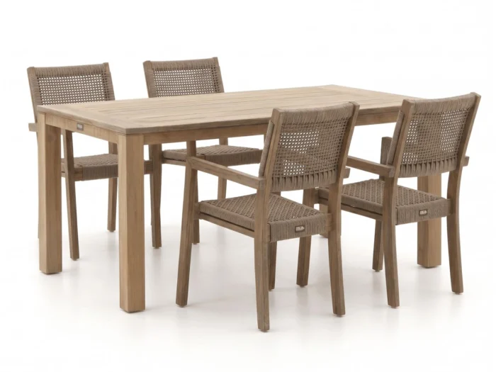 ROUGH Furniture ROUGH-Batang Rope/ROUGH-X 200cm dining tuinset 5-delig stapelbaar - Bruin