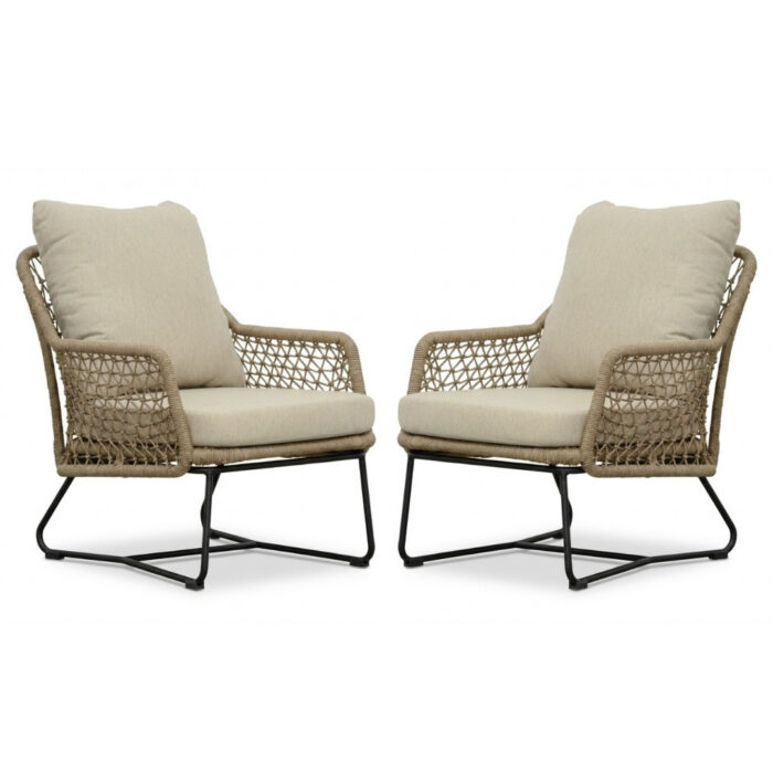 BUITEN living Gianna loungestoel tuin set van 2 | touw + aluminium | Sahara Dust – Taupe – Naturel – Bruin, Beige