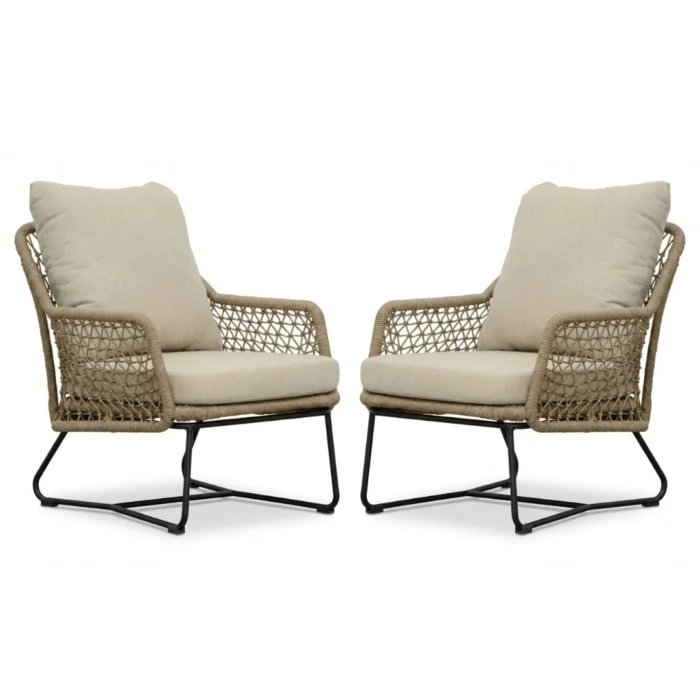 BUITEN living Gianna loungestoel tuin set van 2 | touw + aluminium | Sahara Dust - Taupe - Naturel - Bruin, Beige