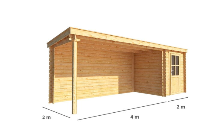 Warentuin collection Blokhut, tuinhuisje met overkapping Els-Fenna 600 cm bij 200 cm diep lessenaarsdak 8 – bruin