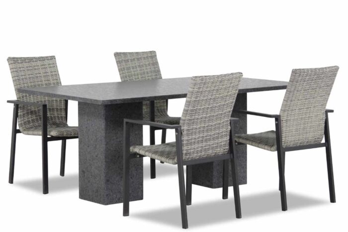 Lifestyle Garden Furniture Upton/Graniet 180 cm dining tuinset 5-delig stapelbaar – Transparant