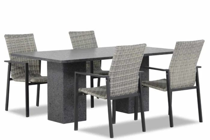 Lifestyle Garden Furniture Upton/Graniet 180 cm dining tuinset 5-delig stapelbaar - Transparant