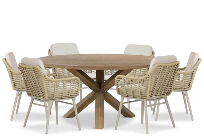 Coco Antoni/Sand City 160 cm dining tuinset 7-delig – Taupe-naturel-bruin