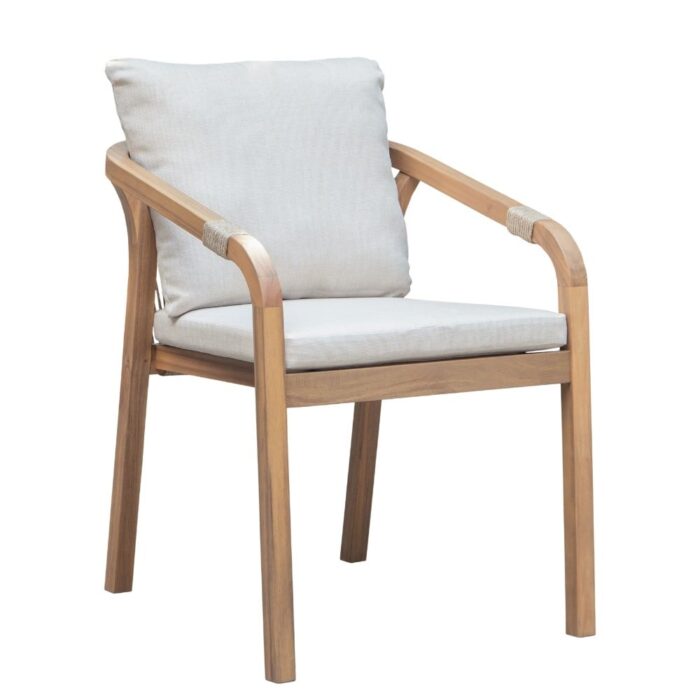 BUITEN living Bergamo dining tuinstoel | touw + hardhout | zand – Grijs