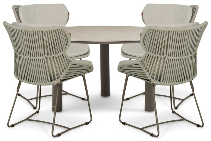 Santika Furniture Samari/Trino 140 cm dining tuinset 5-delig – Taupe-naturel-bruin