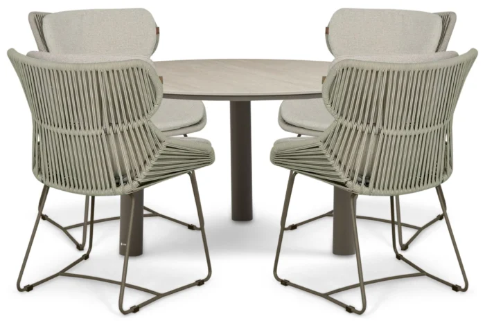 Santika Furniture Samari/Trino 140 cm dining tuinset 5-delig - Taupe-naturel-bruin
