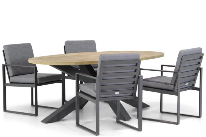 Santika Furniture Zaga/Brookline 200 cm dining tuinset 5-delig – Grijs-antraciet