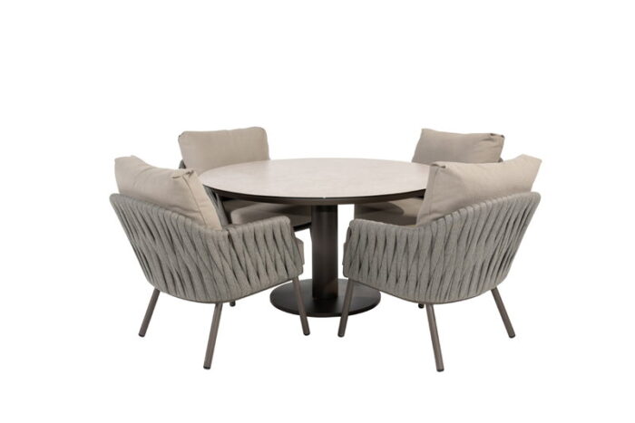 Taste Cannes low diningset met Sarah low dining tafel terre keramiek rond dia. 130 cm