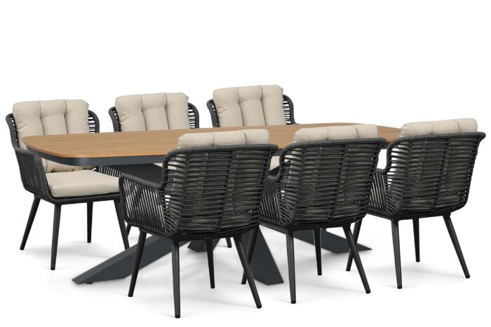 Coco Custa/Camila 220×100 cm dining tuinset 7-delig – Grijs-antraciet