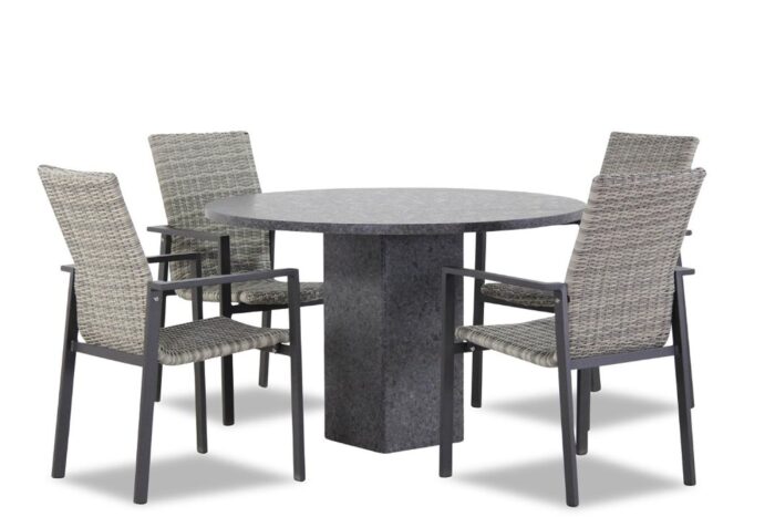 Lifestyle Garden Furniture Upton/Graniet 120 cm dining tuinset 5-delig stapelbaar – Transparant