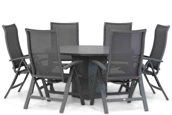 Presto Lucardo/Graniet 140 cm rond dining tuinset 7-delig – Grijs-antraciet
