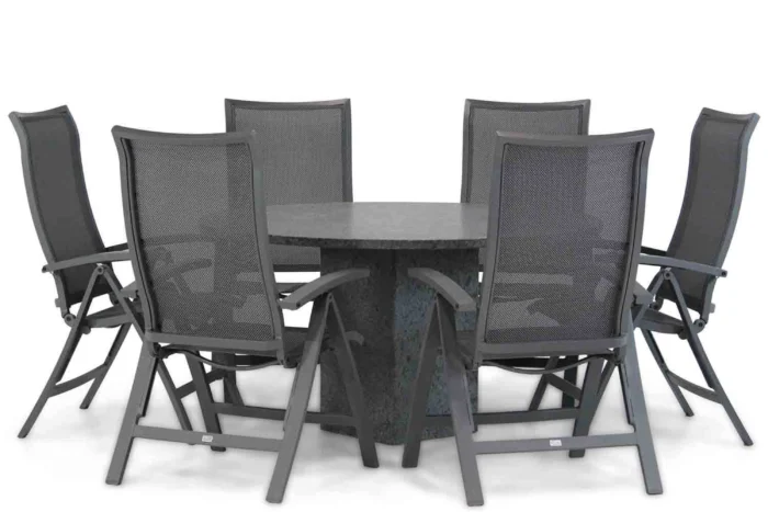 Presto Lucardo/Graniet 140 cm rond dining tuinset 7-delig - Grijs-antraciet