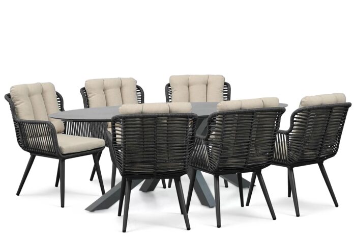 Coco Custa/Ellisse 240×107 cm dining tuinset 7-delig – Grijs-antraciet