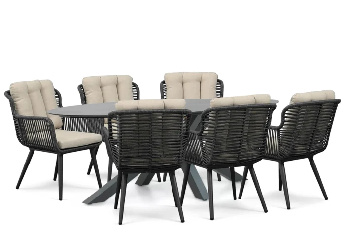 Coco Custa/Ellisse 240x107 cm dining tuinset 7-delig - Grijs-antraciet