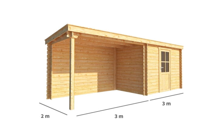 Warentuin collection Blokhut, tuinhuisje met overkapping Els-Olivia 600 cm bij 200 cm diep lessenaarsdak – bruin