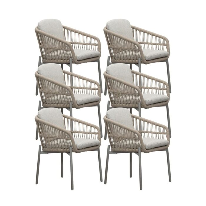 LUX outdoor living Rico dining tuinstoel set van 6 | aluminium + touw | zand