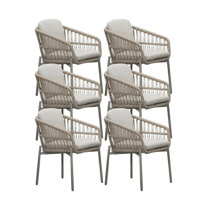 LUX outdoor living Rico dining tuinstoel set van 6 | aluminium + touw | zand