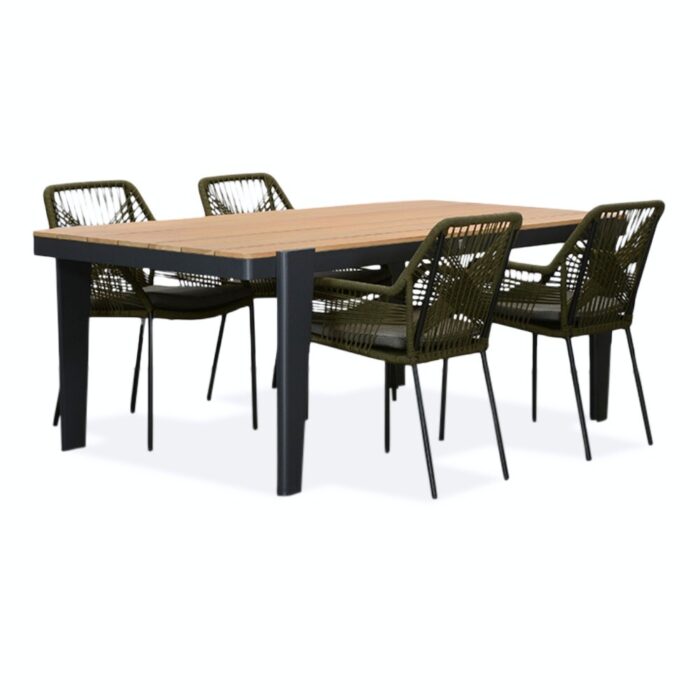 LUX outdoor living Vigo/Seville olijfgroen dining tuinset | 4 personen | teakhout + aluminium | 200cm