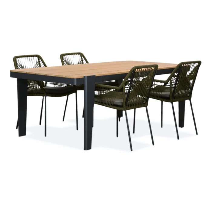 LUX outdoor living Vigo/Seville olijfgroen dining tuinset | 4 personen | teakhout + aluminium | 200cm