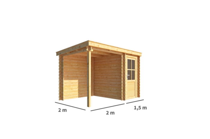 Warentuin collection Blokhut, tuinhuisje met overkapping Els-Emma 350 cm bij 200 cm diep lessenaarsdak – bruin