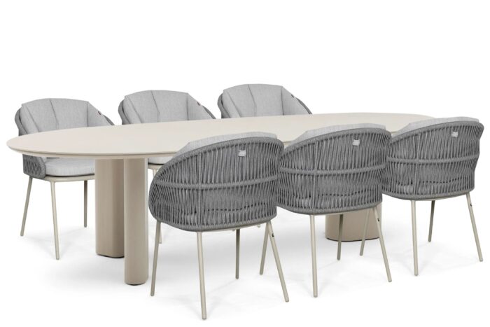Santika Furniture Pebble/Weave 240×120 cm dining tuinset 7-delig – Zand/Beige