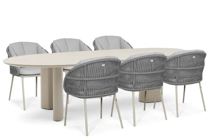 Santika Furniture Pebble/Weave 240x120 cm dining tuinset 7-delig - Zand/Beige