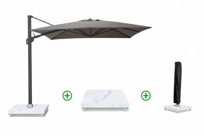 Camello Luna zweefparasol 3x3m S2 Excellent (incl. voet en hoes) – Taupe-naturel-bruin