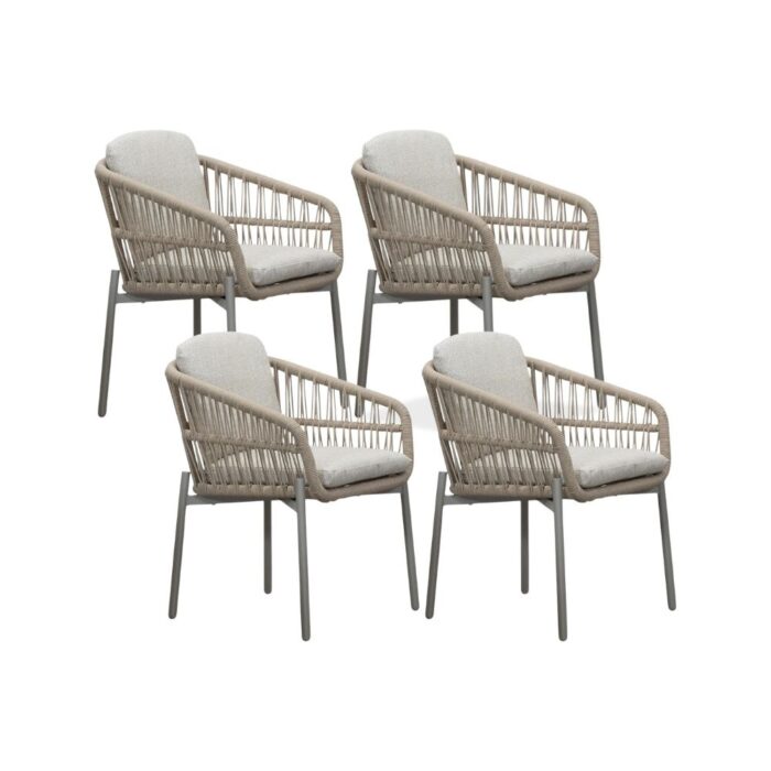 LUX outdoor living Rico dining tuinstoel set van 4 | aluminium + touw | zand