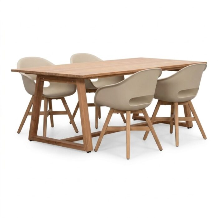 BUITEN living Gotenburg/Karlstad beige dining tuinset | 4 personen | teakhout + kunststof | 200cm