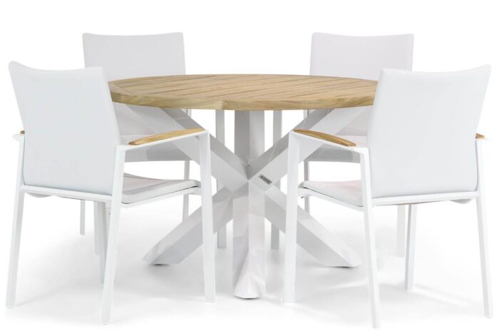 Lifestyle Garden Furniture Brandon/Wellington 120 cm rond dining tuinset 5-delig – Wit