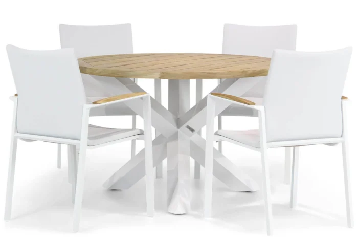 Lifestyle Garden Furniture Brandon/Wellington 120 cm rond dining tuinset 5-delig - Wit
