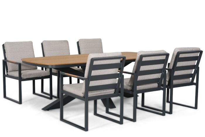 Lifestyle Garden Furniture Alessio/Camila 220×100 cm dining tuinset 7-delig – Grijs-antraciet