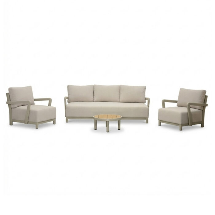 LUX outdoor living Amalfi stoel-bank loungeset 5 personen incl. tafel 60cm | aluminium + polywood | beige | 4-delig