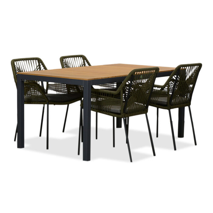 LUX outdoor living Delta/Seville olijfgroen dining tuinset | 4 personen | teakhout + aluminium | 160cm – Antraciet