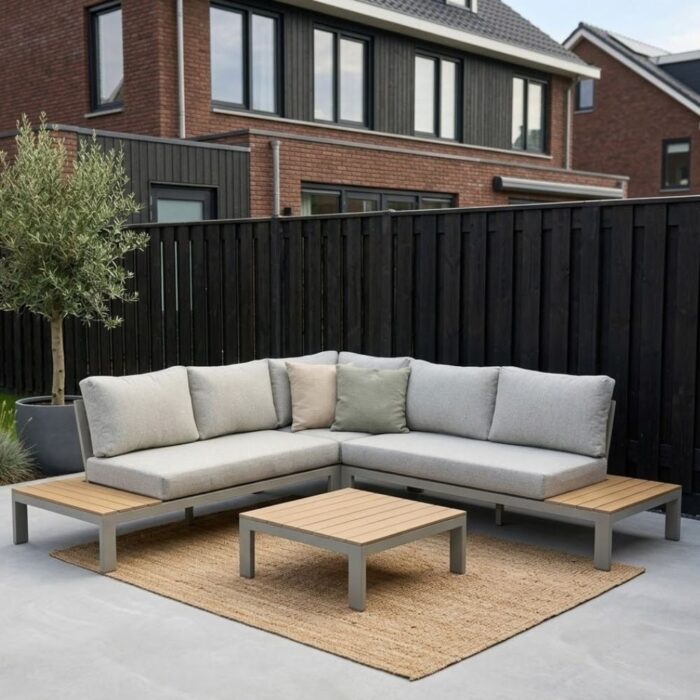 LUX outdoor living Barcelona hoek loungeset beige 5 personen | aluminium + polywood | beige | 4-delig 270x270cm