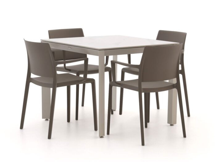 Forza Furniture Sile/Sestino 90cm dining tuinset 5-delig stapelbaar – Wit
