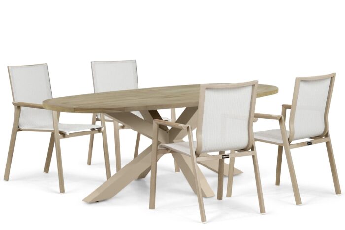 Lifestyle Garden Furniture Fiora/Brookline 200×110 cm dining tuinset 5-delig – Zand/Beige