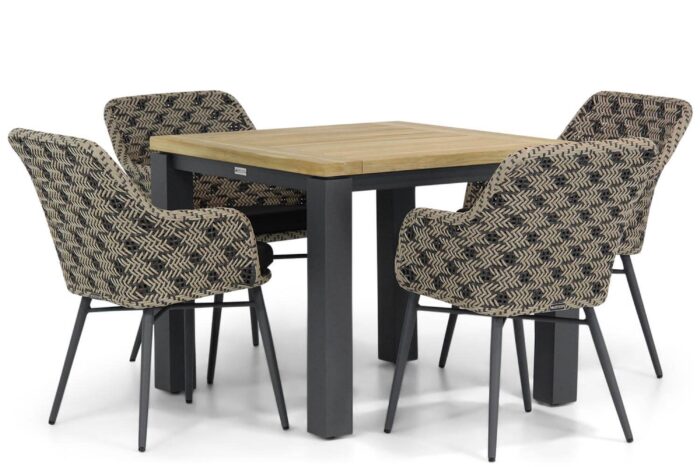 Lifestyle Garden Furniture Crossway/Veneto 90 cm dining tuinset 5-delig – Zwart-wit