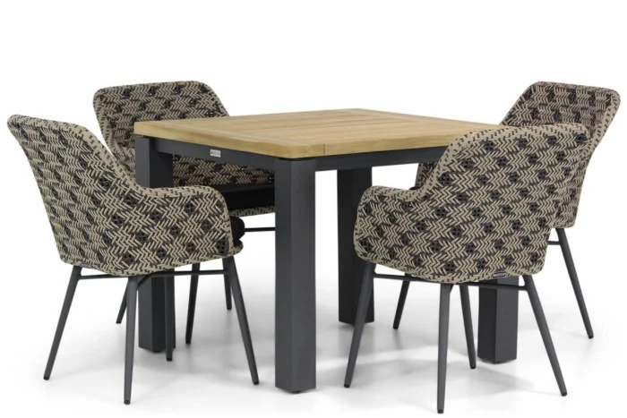 Lifestyle Garden Furniture Crossway/Veneto 90 cm dining tuinset 5-delig - Zwart-wit